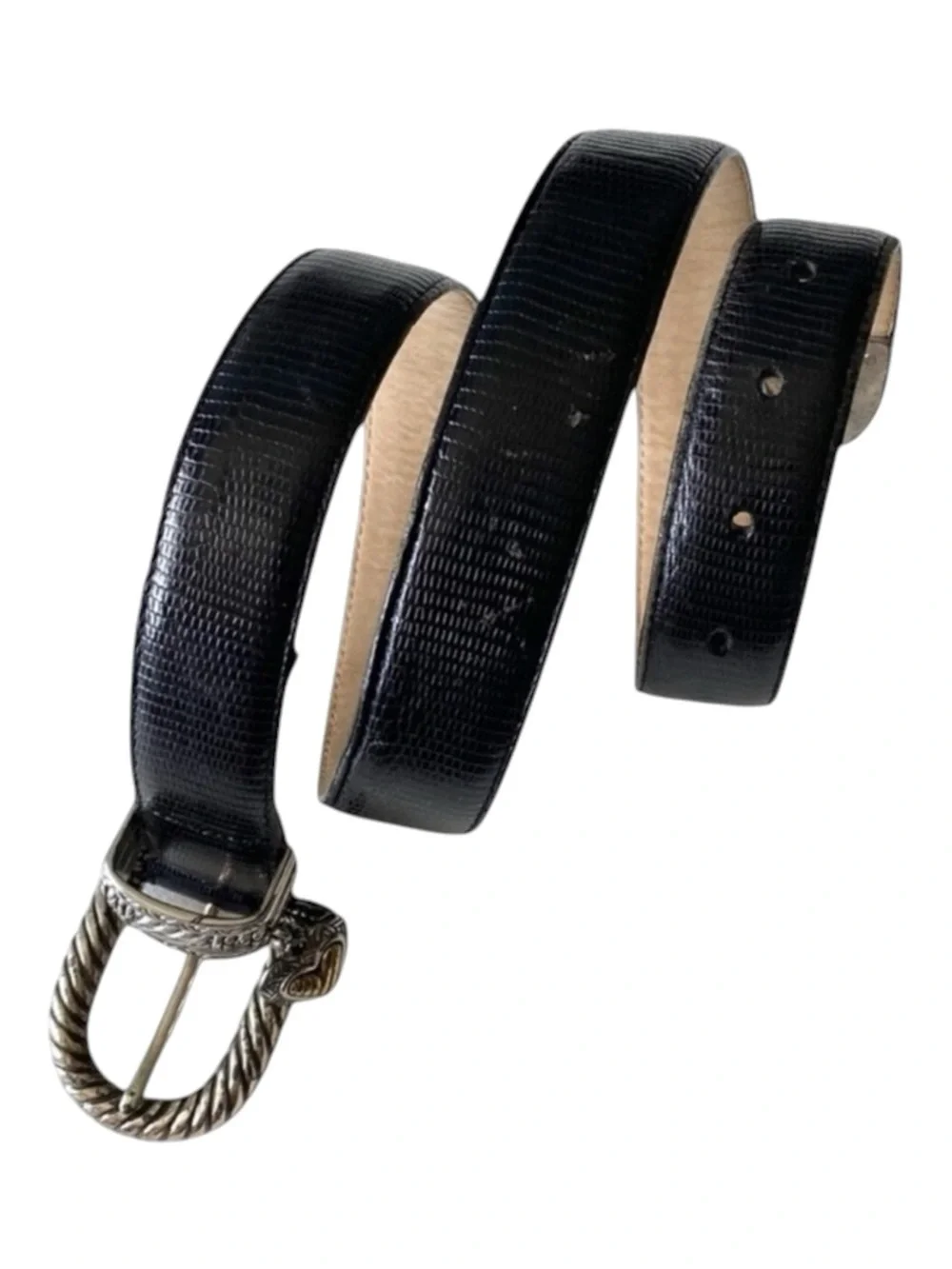 Vintage: Brighton ❤︎︎ Heart Charm Leather Belt ❤︎︎ Croc Embossed Two Tone Metal